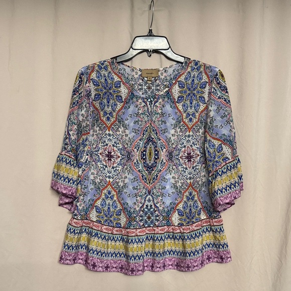 Kachel Lynn Bell-Sleeve Silk Blouse, Size 8, Color Floral Multi - Picture 5 of 12